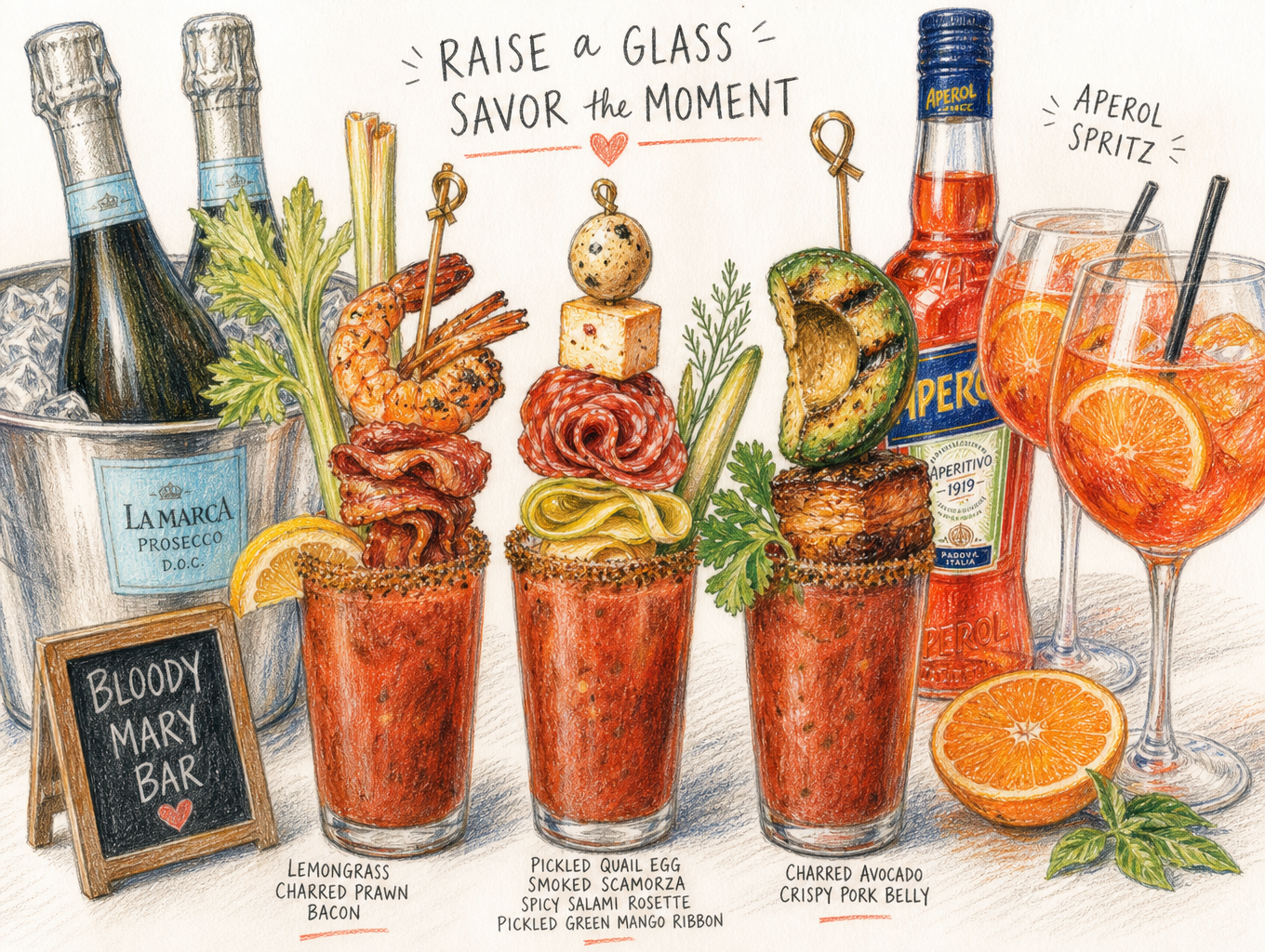 Bloody Mary Bar and Skewers Illustration